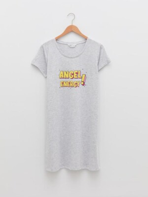 LCW DREAM U Neck Letter Printed Short Sleeve Women's Nightgown