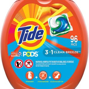 Tide PODS Laundry Detergent Soap PODS, High Efficiency (HE), Clean Breeze Scent, 96 Count