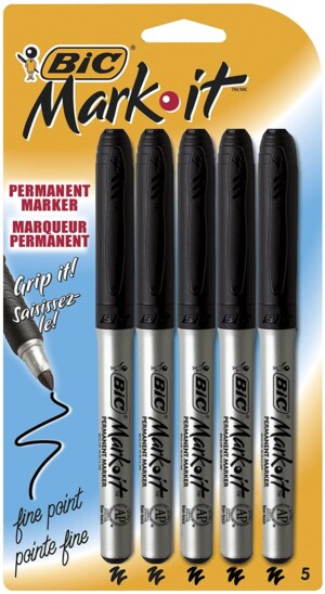BIC Marking Permanent Marker, Fine Point, Black, 5 -