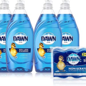 Dawn Ultra Dishwashing Liquid Dish Soap (4x19oz) + Non-Scratch Sponge (2ct), Original Scent (Packaging May Vary), Combo pack