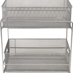 Mind Reader 2 Tier Metal Mesh Storage Baskets Organizer, Home, Office, Kitchen, Bathroom, Silver