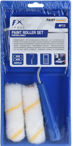 SET OF PAINT ROLLS: BLUE TRAY 135 X 280 X 30 MM, 2 ACRYLIC ROLLS 10 CM AND HANDLE