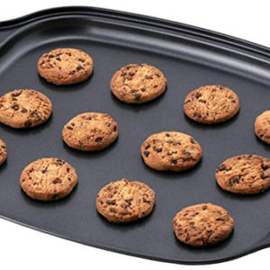 Amazing Abby - Chef Stacy - 13" x 11" Non-Stick Cookie Pan with Heat-Resistant BPA-Free Silicone Handle Grips, Flat Cookie Sheet, Oven-Safe Bakeware, Carbon Steel Pan for Oven
