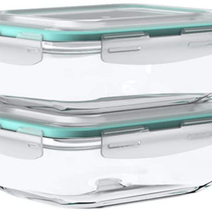أوعية تخزين الطعام الزجاجية الكبيرة من Vallo مع أغطية قفل المفاجئة لبقايا الطعام - آمنة للميكروويف والفرن وغسالة الأطباق والفريزر - خالية من مادة BPA - محكمة الإغلاق ومضادة للتسرب [عبوتان]