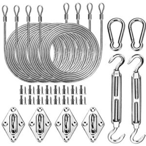 ColourTree Square & Rectangle Sun Shade Sail Canopy Awning Installation 24 PC Hardware Kits, 48 Ft (12 Ft x 4) Cable Wire Ropes