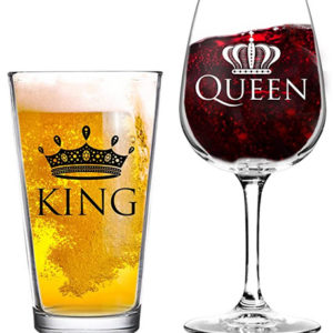 طقم هدايا كينج آند كوين من أكواب البيرة والنبيذ من قطعتين