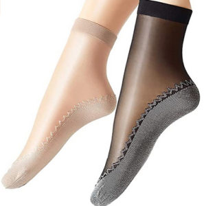 الجوارب النسائية من Ueither 12 زوجًا من القطن الحريري المضاد للانزلاق ونعل الكاحل العالي الشفاف جوارب طويلة مقواة بمقدمة الحذاء