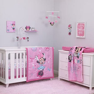 Disney Baby Minnie Mouse All About Bows 4 Piece Nursery Crib Bedding Set, Pink, Aqua