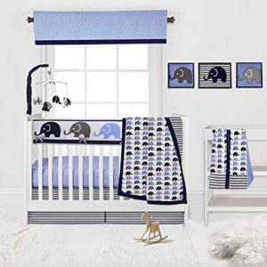 Bacati 10 Piece Boys Elephants Nursery-in-A-Bag Boys Nursery Decor Crib Bedding Set