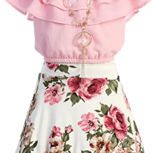Cold Shoulder Crop Top Ruffle Layered Top Flower Girl Skirt Sets for Girl