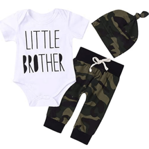 3Pcs Baby Boys Little Brother Camouflage Romper Tops+Pants Leggings+ Hat Outfits Set