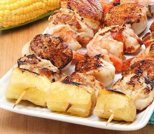Shrimp, Lobster, and Scallop Kabobs