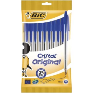 BIC 10 Crystal Original Fine Point Ballpoint Pens, Blue