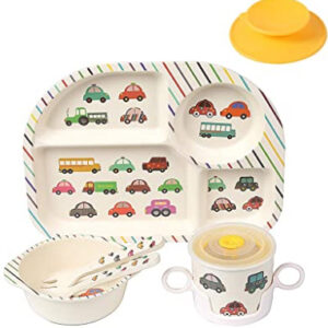 shopwithgreen 7Pcs/Set Bamboo Kids Dinnerware Set - Children Dishes