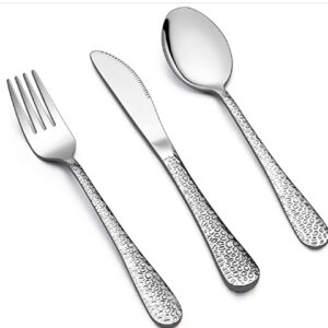 LIANYU 12-Piece Kids Utensils Silverware Set, Stainless Steel Toddler Hammered