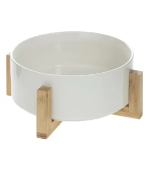 Ceramic salad bowl + Bamboo presentation stand