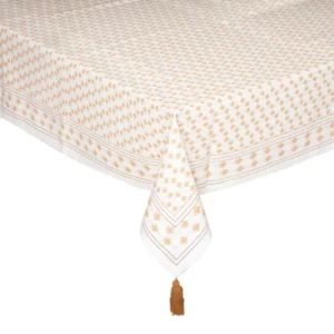 Folk Printed Cotton Tablecloth with Pompoms 140 x 240 cm