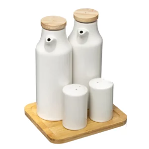 Oil-Vinegar and Pepper-Salt box in ceramic and bamboo