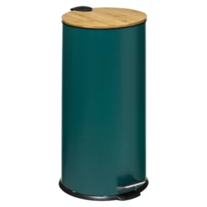 30 Liter Petrol Green Metal Bin with Bamboo Lid