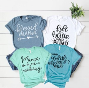 Show off your baby bump in one of our maternity tees! You're going to love them. They are so cute and comfortable! These are printed on our highest ...