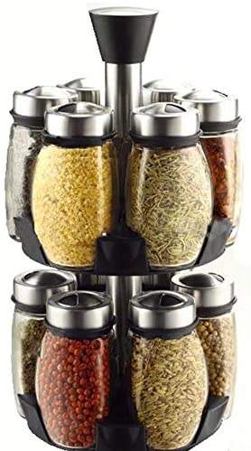 Belwares Herb and Spice Rack with 12 Glass Jar Bottles - Revolving Countertop Carousel Herbs and Spices Set for Kitchen Counter
