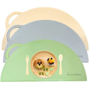 Baby Placemats with Suction- UpwardBaby Reusable Non Slip 3 Piece BPA Free Toddler Kids Placemats Set - Wipes Clean for Quick Mealtimes for Travel and High Chairs - Easy to Clean
