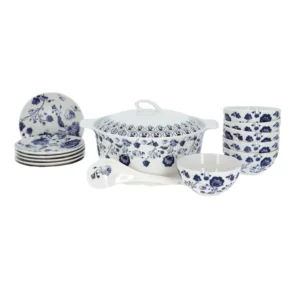 15-piece soup service with blue flower decor