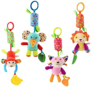 baby hochets suspendus jouets, jouets nouveau-né de poussette de siège d’auto pour le nourrisson, coloré animal cloche molle bébé hochets sensoriels jouets avec dentifrice pour les garçons et les filles 3 6 9 à 12 mois (4 pack)