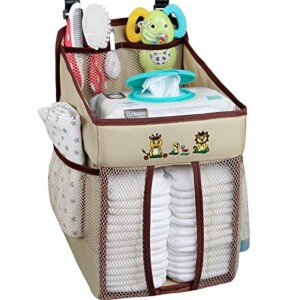 Hanging Diaper Caddy - Diaper Holder Organizer Hanging - Storage for Baby Nursery - Hang on Crib, Changing Table, Playard or Furniture – Giraffe Brown