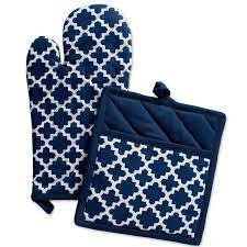 Mini Oven Mitt Set 2-pack 5.5"x8", Blue/white (Set of 2)