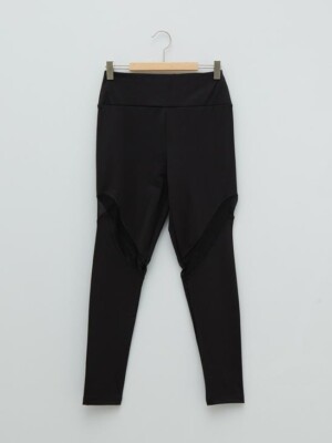 LCW DREAM Women's Elastic Waist Tulle Detailed Leggings