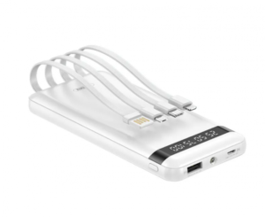 EXTERNAL BATTERY POWERBANK 10000MAH WITH CABLES. RPP-222. WHITE RPP-222