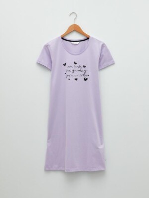 LCW DREAM Crew Neck Printed Short Sleeve Cotton Nightgown