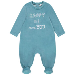 Blue velvet sleepsuit with printed message - Orchestra