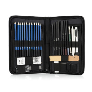 H & B - Sketching Tool Set with Graphite Pencils, 32/40 Pieces, Pastel Pencils, Erasable Paper Pen and Zippered Carrying Case
